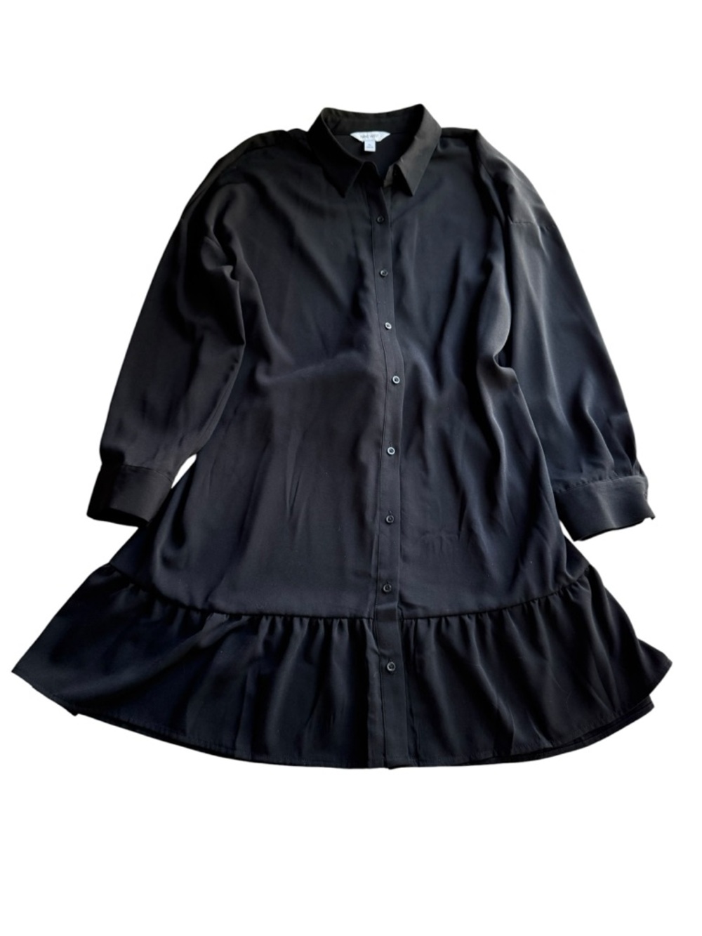 Nine West Classic Black Shirt Dress Tie Waist Ruffle Hem Size XLarge NWOT - Picture 8 of 11